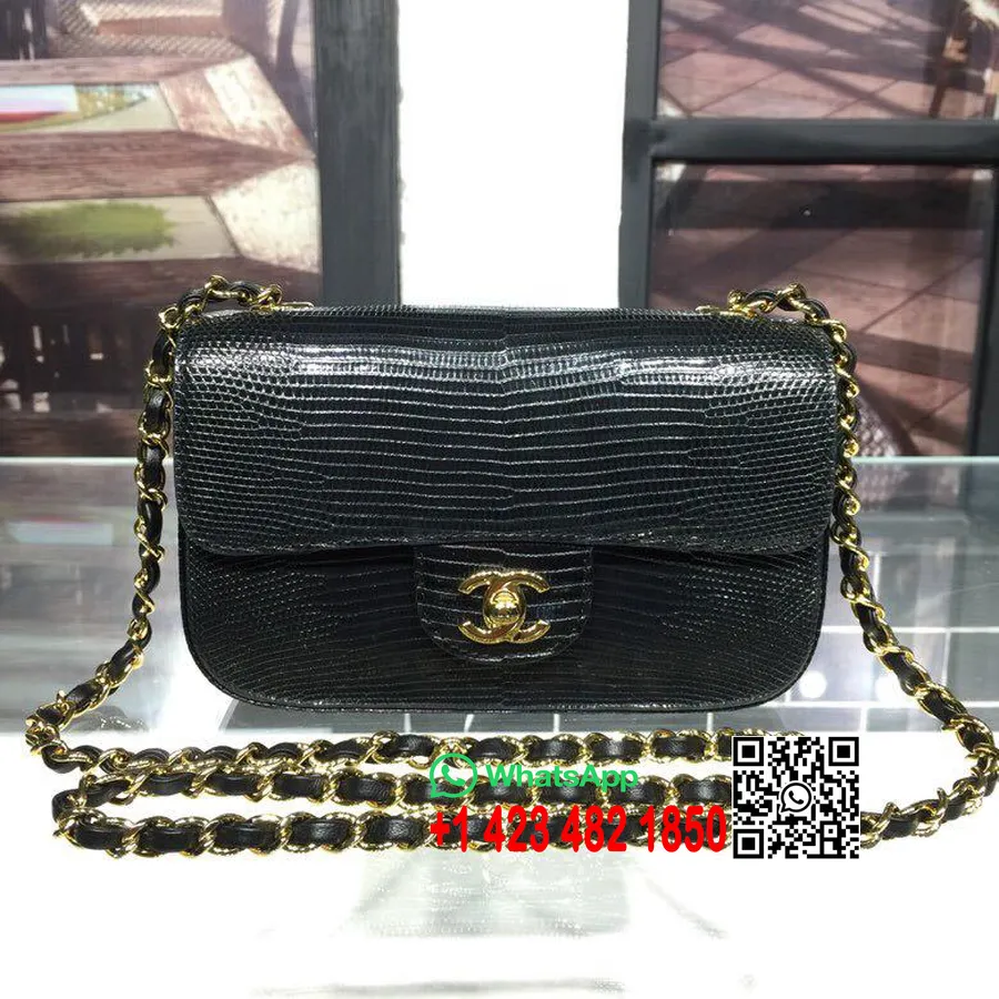 Chanel Neue Mini-Klappentasche, 20 Cm, Goldene Hardware, Eidechsenleder, Cruise-Kollektion 2019, Schwarz