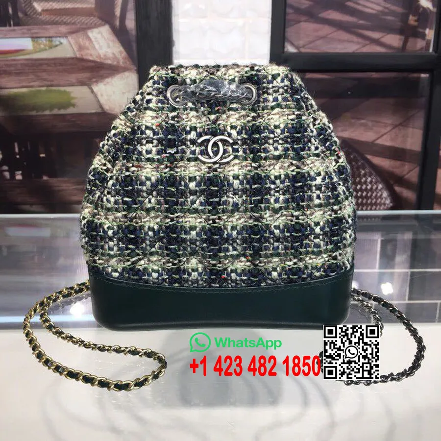 Chanel Gabrielle Sac à Dos 22cm Tweed/cuir De Veau Vieilli Collection Printemps/été 2019 Acte 1 2019, Vert Forêt