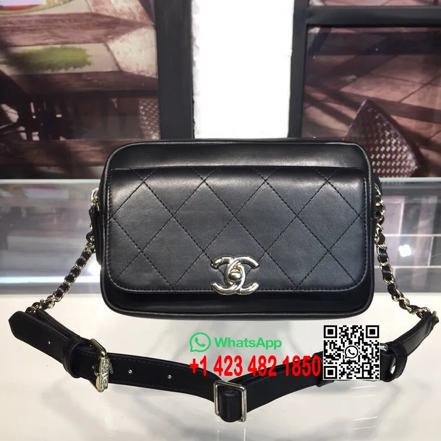 Chanel Bolsa De Cintura De Viagem Casual 20cm Ouro Hardware Couro De Cordeiro Coleção Cruzeiro 2019, Preto