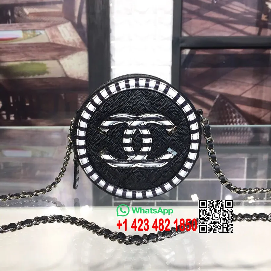 Chanel Cc Bolso De Mano Redondo Granulado Con Filigrana Y Cadena A81599 12 Cm Herrajes Plateados Piel De Cordero Caviar Colecció