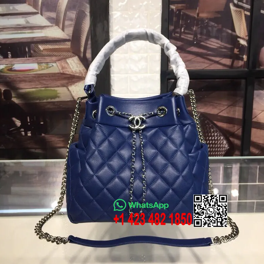 Bolso Bombonera Chanel Con Cordón 26 Cm Piel De Ciervo Herrajes De Rutenio Plateado Colección Primavera/verano 2019 Acto 2, Azul