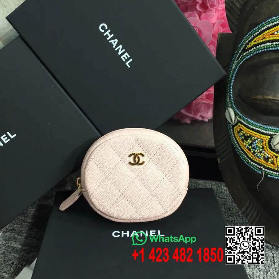 Monedero Clásico Redondo Chanel 10 Cm Cuero Caviar Herrajes Dorados Colección Primavera / Verano 2019 Acto 2, Rosa Suave