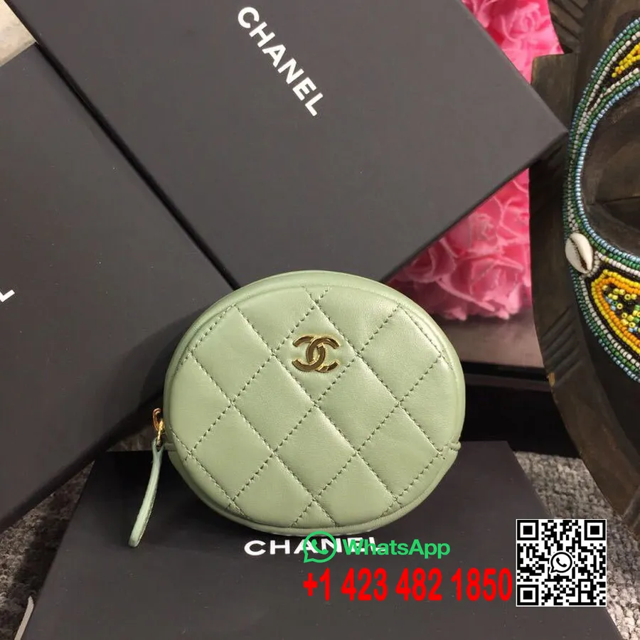 Chanel Rund Klassisk Myntväska 10 Cm Lammskinn Guld Hårdvara Vår/sommar 2019 Akt 2 Kollektion, Mintgrön