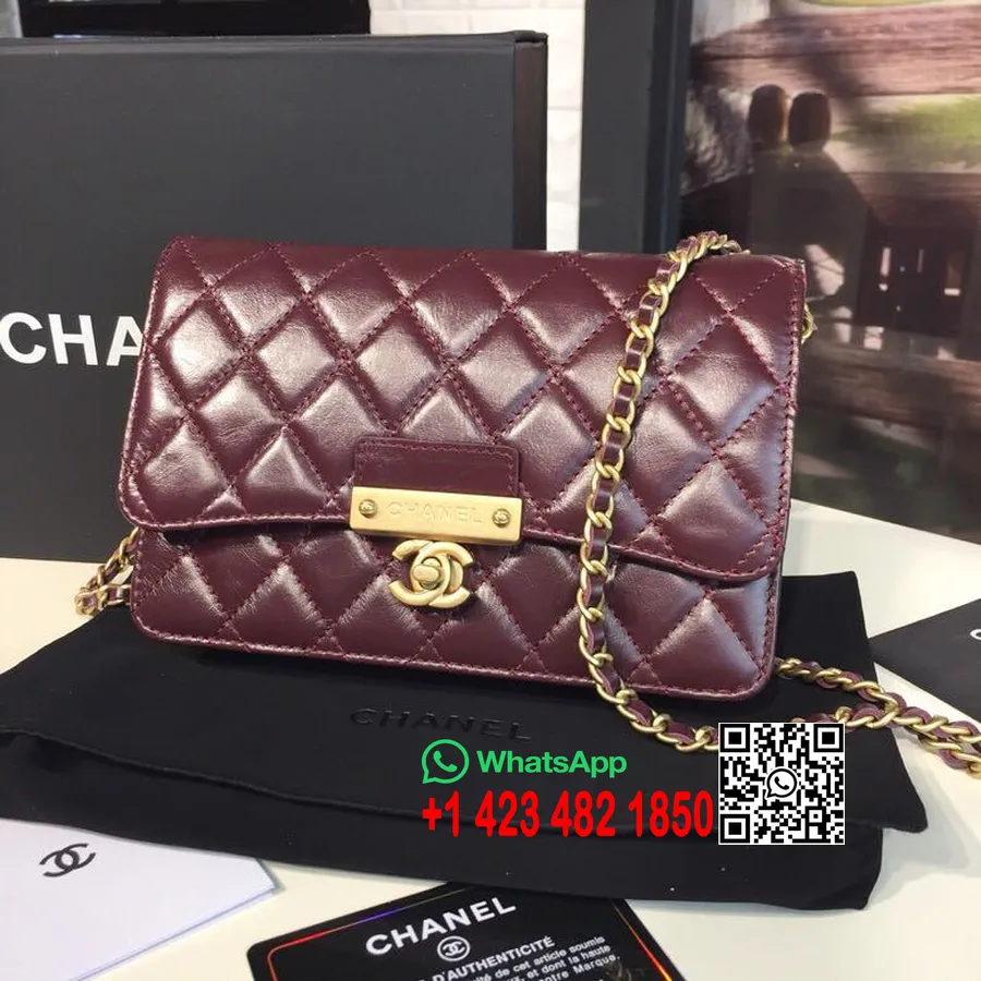 Chanel Woc Cüzdan Zincir çanta üzerinde 20 Cm Kuzu Derisi Altın Donanım İlkbahar/Yaz 2019 Act 2 Koleksiyonu, Bordo