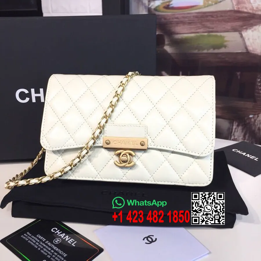 Chanel Woc Cüzdan Zincir çanta üzerinde 20cm Kuzu Derisi Altın Donanım Ilkbahar/yaz 2019 Act 2 Koleksiyonu, Beyaz