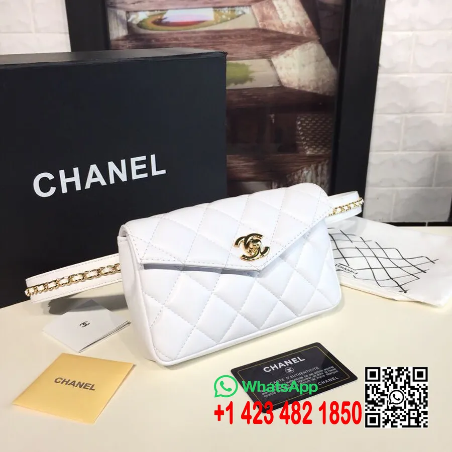 Chanel Midjeväska 18cm Lammskinn Vår/sommar 2019 Akt 1 2019 Kollektion, Vit