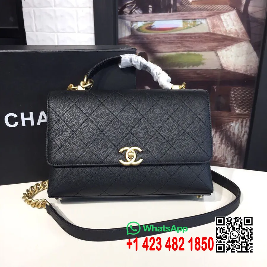 Chanel Flap Taske 25 Cm Kornet Kalveskind Guld Hardware Forår/sommer 2019 Act 1 Kollektion, Sort