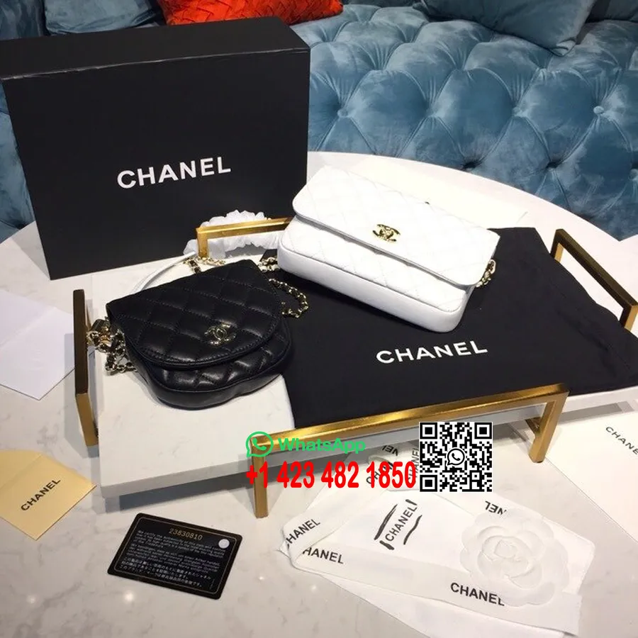 Dvoubarevná Boční Taška Chanel 18cm/13cm Jehněčí Kůže Zlaté Hardware Kolekce Jaro/léto 2019, černá/bílá