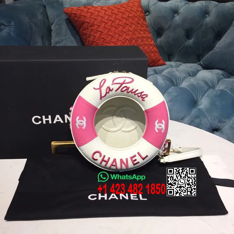 Chanel Coco Lifesaver Pyöreä Laukku 18cm Vasikanahkainen Nahka Cruise 2019 Kokoelma, Pinkki/valkoinen