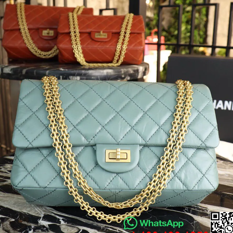 Geanta Chanel 2.55 Reeditare 28cm Piele De Vitel Invechita Colectia Act 1 Toamna/iarna 2018, Albastru Tiffany