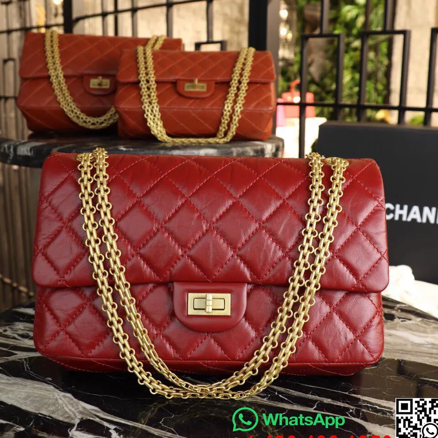 Geanta Chanel 2.55 Reeditare 28cm Piele De Vitel Invechita Colectia Act 1 Toamna/iarna 2018, Rosu