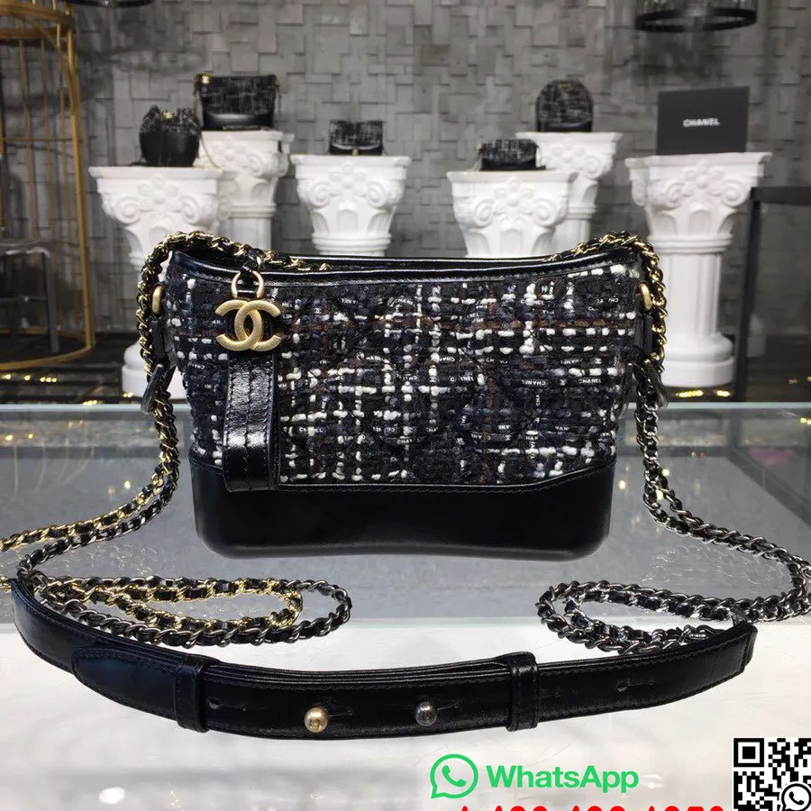 Chanel Gabrielle Petit Sac Hobo 20cm Matériel Doré Tweed/cuir D'agneau Collection Automne/hiver Acte 1 2018, Noir/marine/marron/