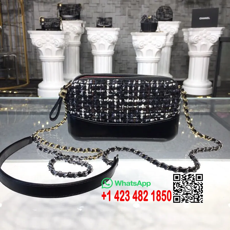 Chanel Gabrielle Mini Sac Hobo 18cm Matériel Doré Tweed/cuir D'agneau Collection Automne/hiver Acte 1 2018, Noir