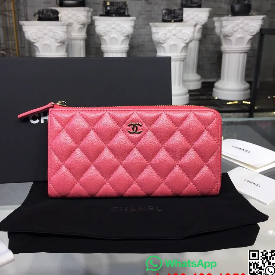 Cartera Con Cremallera Chanel, Herrajes Plateados, Cuero Caviar, Colección Otoño/invierno 2018, Rosa Salmón