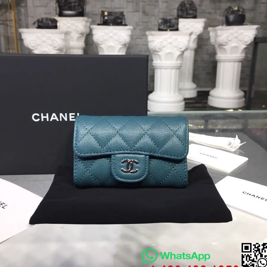 Chanel Estuche Para 6 Llaves Con Herrajes Plateados En Cuero Caviar Colección Otoño/invierno 2018, Turquesa