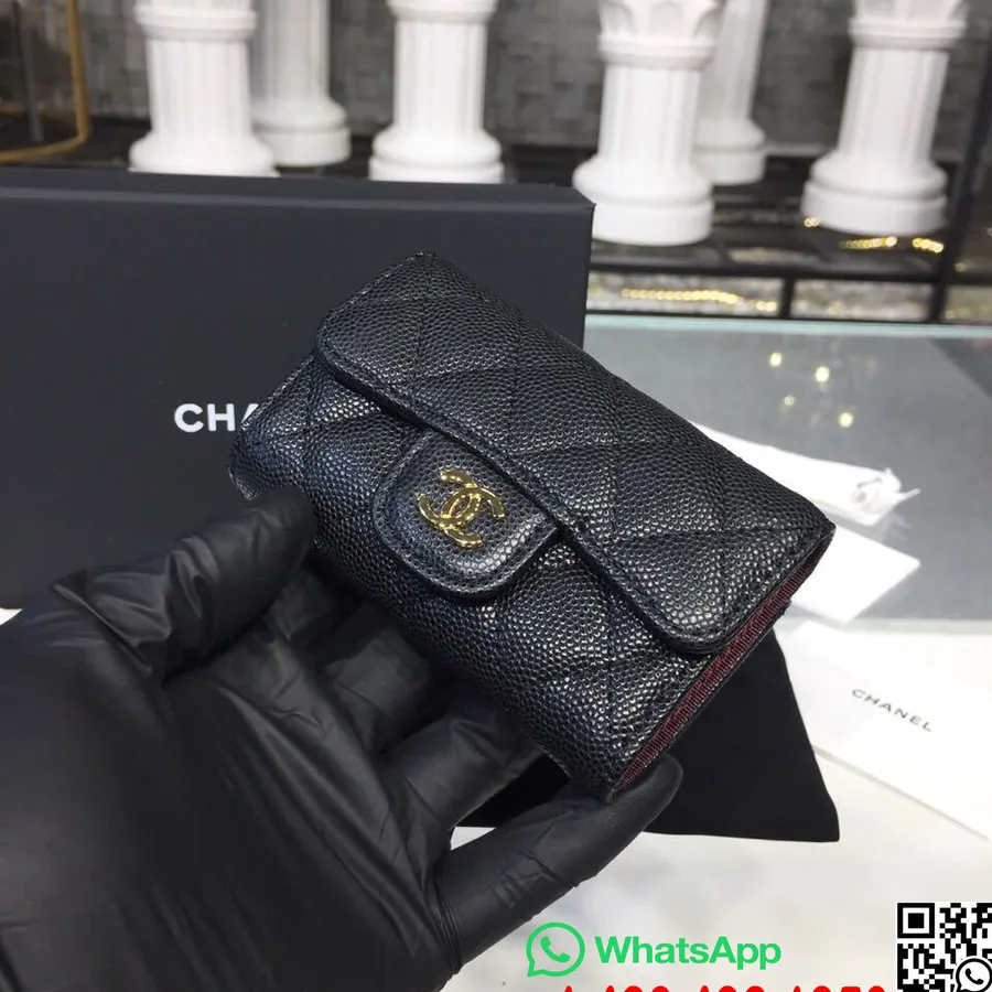 Chanel Estuche Para 6 Llaves Con Herrajes Dorados En Cuero Caviar Colección Otoño/invierno 2018, Negro