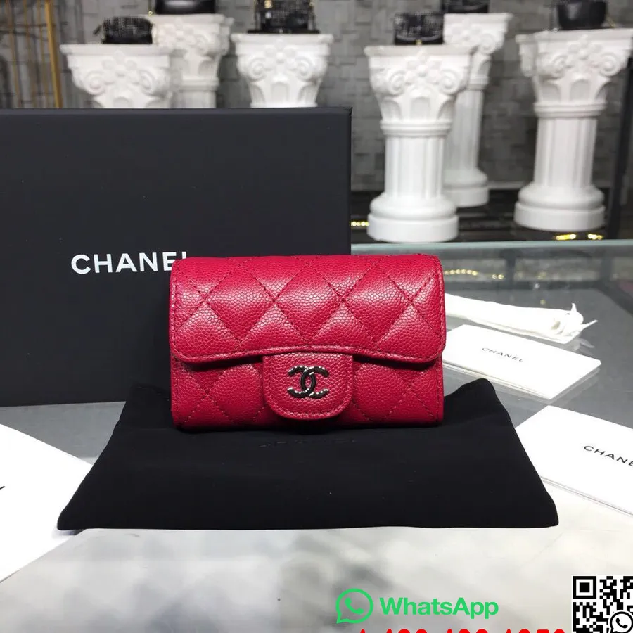 Chanel 6 Key Holder Case Silver Hardware Caviar Leather Fall/Winter 2018 Collection, Red