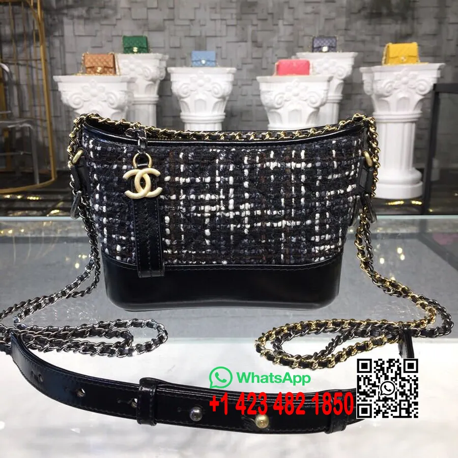 Chanel Gabrielle Hulkurkott 20cm Tviid/vasikanahast Sügis/talv Tegu 1 2018 Kollektsioon, Must/valge