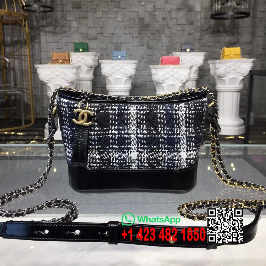 Chanel Gabrielle Hulkurkott 20cm Tviid/vasikanahast Sügis/talv Tegu 1 2018 Kollektsioon, Must/valge/tumesinine