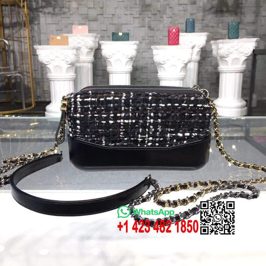 Mini Bolso Hobo Chanel Gabrielle 18 Cm Herrajes Dorados Tweed/piel De Cordero Colección Otoño/invierno Acto 1 2018 Negro