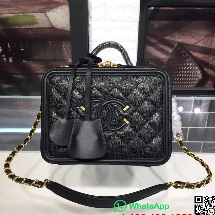 Chanel Cc Filigránové Střední Toaletní Pouzdro Taška 20 Cm Zlatý Hardware Kaviár Jehněčí Kůže Podzim/zima 2018 Akt 1 Kolekce čer