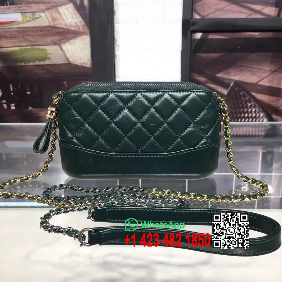 Chanel Gabrielle Mini Hobo Tas 18cm Gouden Hardware Lamsleer Herfst/winter Act 1 2018 Collectie Donkergroen