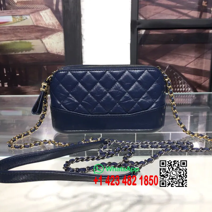 Chanel Gabrielle Mini Bolsa Hobo 18cm Couro De Pele De Cordeiro Com Detalhes Dourados Outono/inverno Ato 1 Coleção 2018 Azul Mar