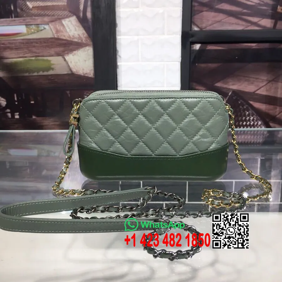 Chanel Gabrielle Mini Hobo Tas 18cm Gouden Hardware Lamsleer Herfst/winter Act 1 2018 Collectie Groen