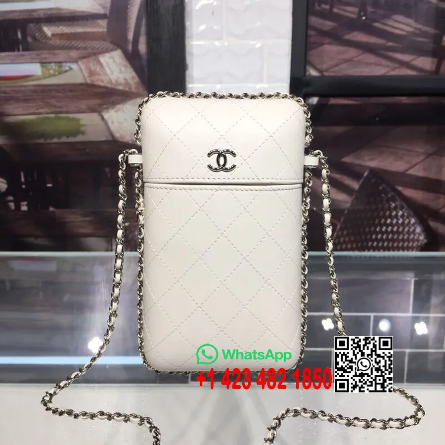 Chanel-Kette Um Handyhalter A94471 12 Cm Lammleder Herbst/Winter Act 1 2018 Kollektion, Weiß