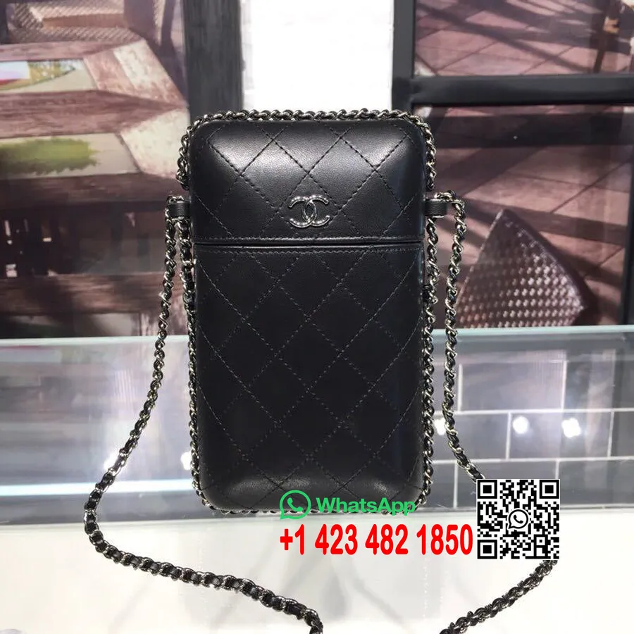 Chanel Chaîne Autour Du Support De Téléphone A94471 12 Cm Cuir D'agneau Collection Automne/hiver Acte 1 2018, Noir