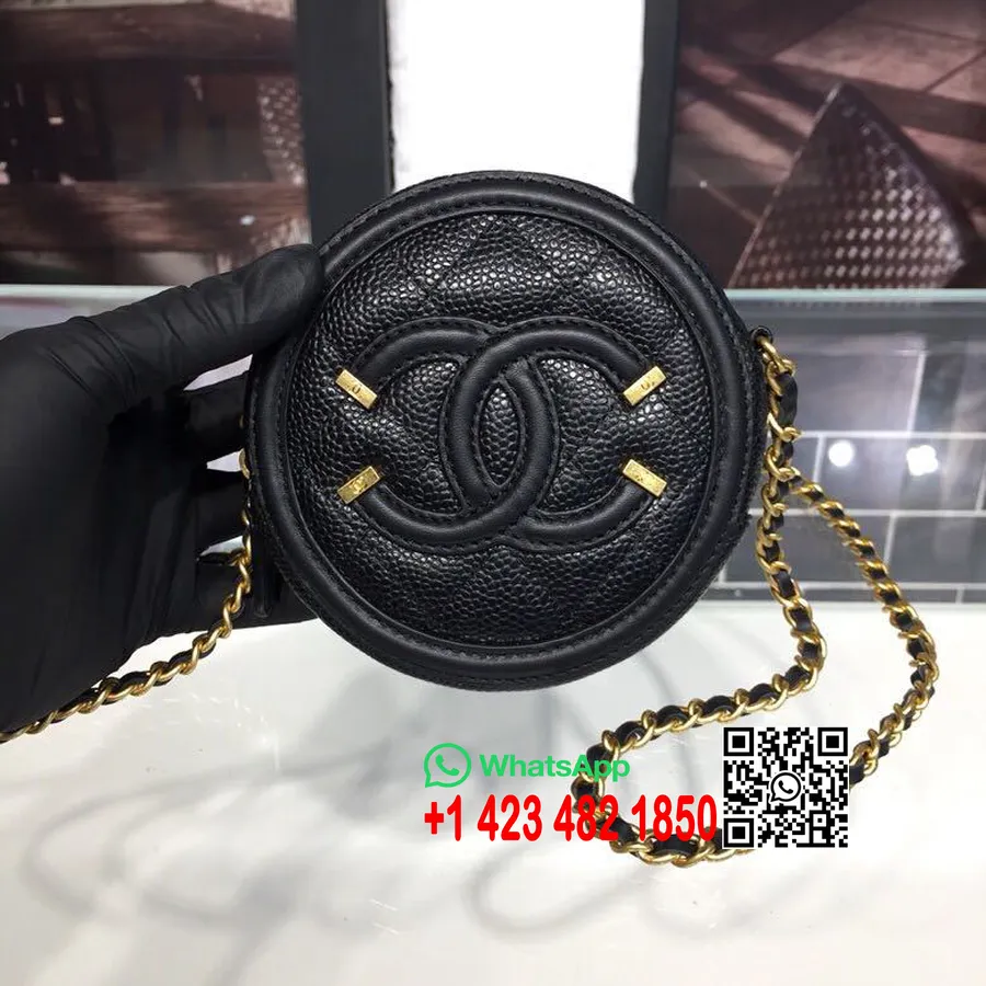 Chanel Cc Filigranski Zrnati Okrugli Clutch S Lančanom Torbom A81599 12 Cm Zlatna Oprema Kavijar Janjeća Koža Cruise Kolekcija 2