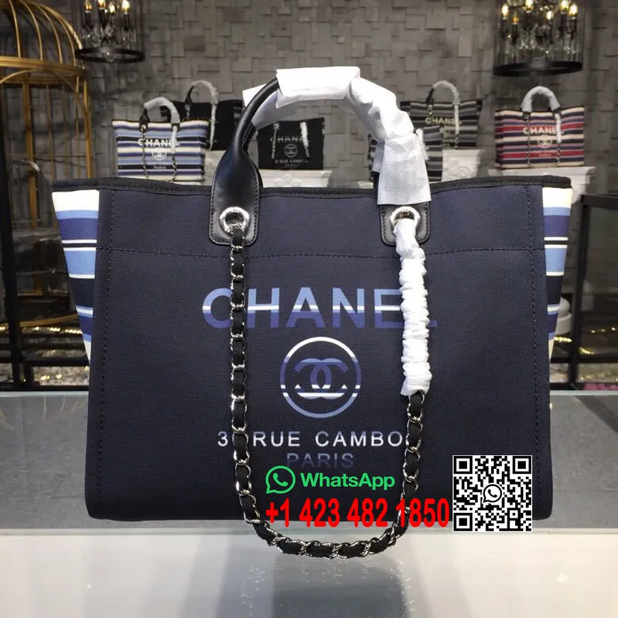 Chanel Deauville Torba Od 38 Cm Torba Od Tvida Metiers D Art 2018 Kolekcija Traper/plavo/bijeli Tekstil