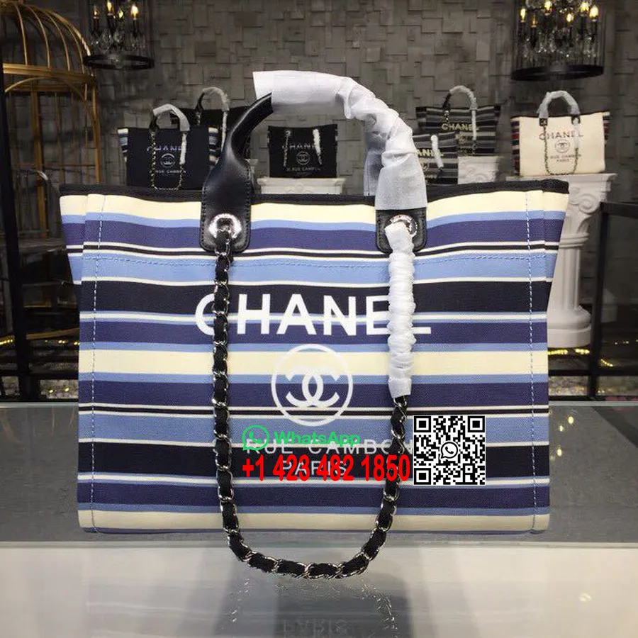 Chanel Deauville Tote 38 см чанта от туид колекция Metiers D Art 2018 синьо/бяло/тъмносин текстил