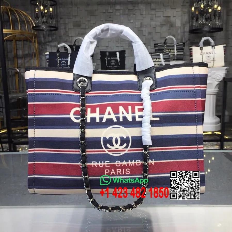 Chanel Deauville Tote 38cm чанта от туид Metiers D Art 2018 колекция червен/син/бял текстил