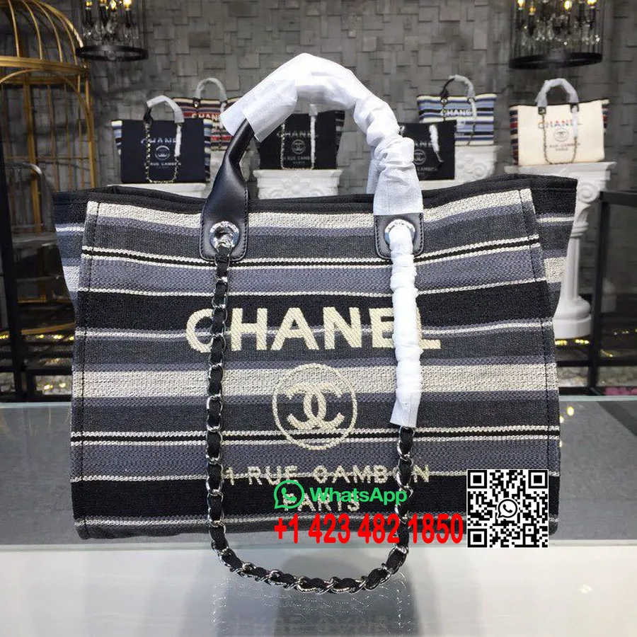 Chanel Deauville Tote 38cm чанта от туид колекция Metiers D Art 2018, черен/бял/сив текстил