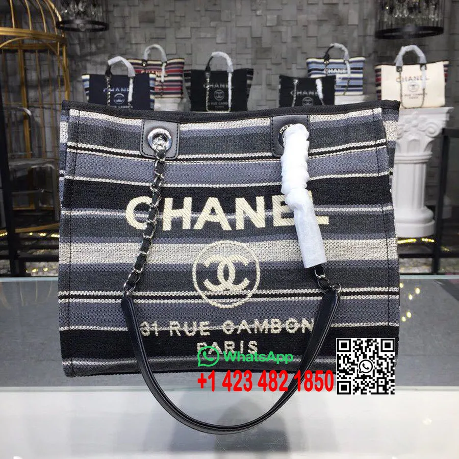 Chanel Deauville Torba Od 34 Cm Torba Od Tvida Metiers D Art 2018 Kolekcija Crni/bijeli/sivi Tekstil