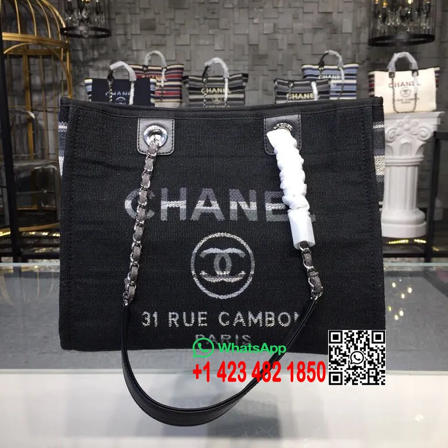 Chanel Deauville Torba Od 34 Cm Torba Od Tvida Metiers D Art 2018 Kolekcija Crno/sivi Tekstil