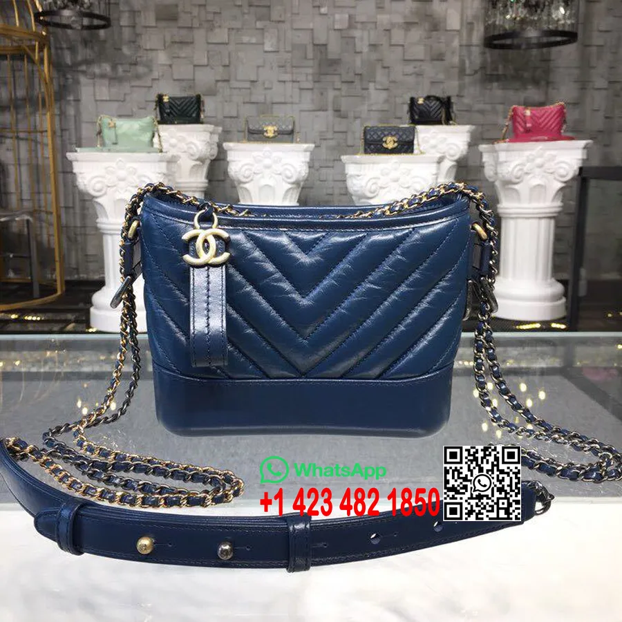 Chanel Gabrielle Chevron Hulkur Kott Väike 20cm Vananenud Vasikanahast Sügis/talv 2018 Tegu 1 2018 Kollektsioon, Merevägi