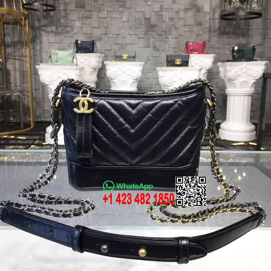 Chanel Gabrielle Chevron Sac Hobo Petit 20cm Cuir De Veau Vieilli Collection Automne/hiver 2018 Acte 1 2018 Bleu Foncé