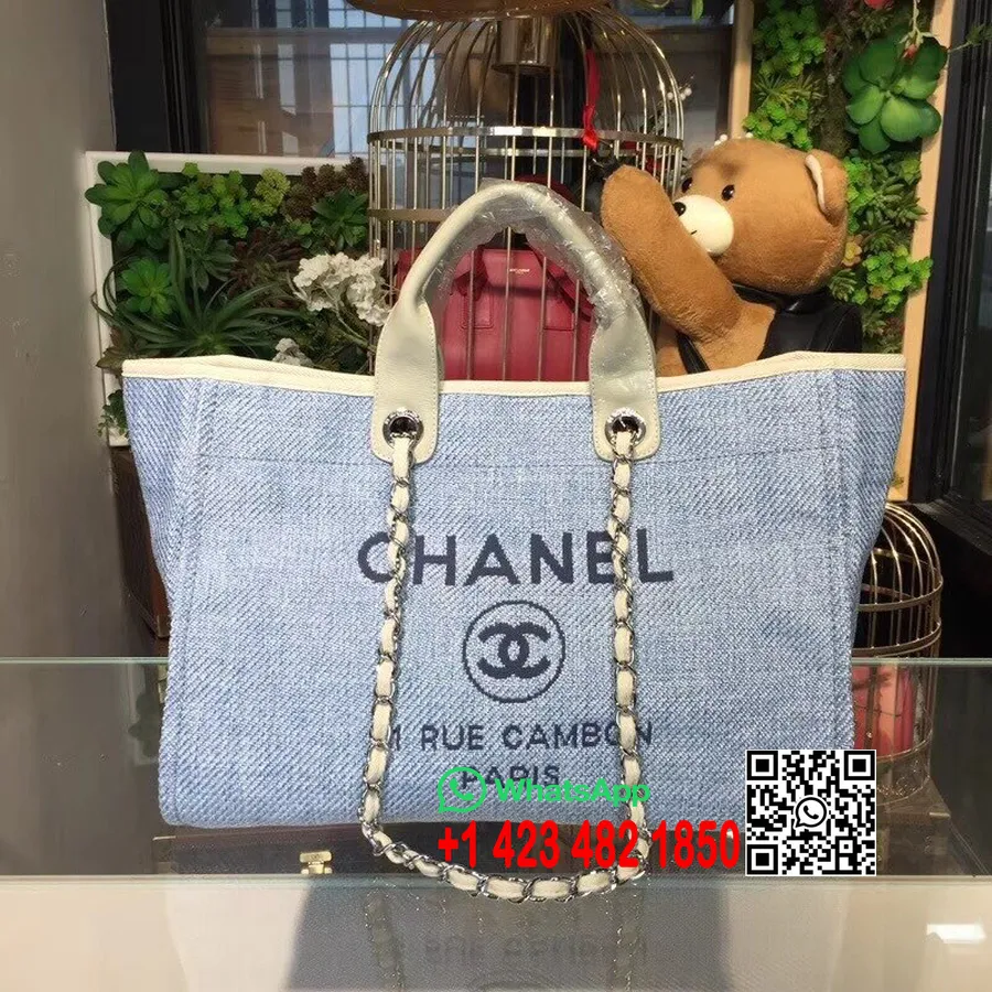 Твидовая сумка-тоут Chanel Deauville 40 см, круизная коллекция 2018, голубой/темно-синий