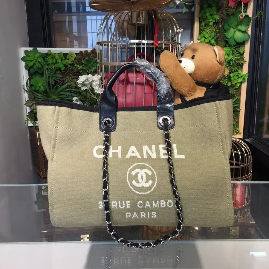 Chanel Deauville Torba 40cm Platnena Torba Cruise 2018 Kolekcija Sage