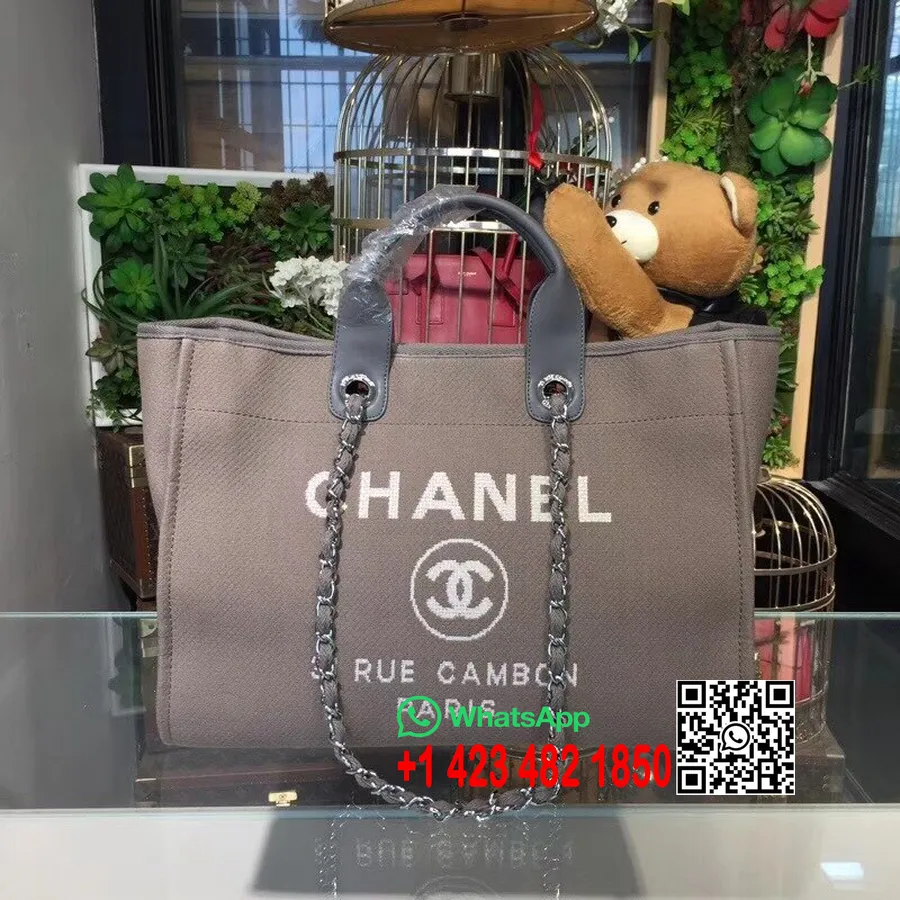 Chanel Deauville Torba 40cm Platnena Torba Cruise Kolekcija 2018 Tamno Siva