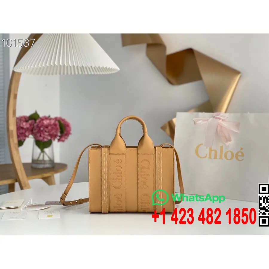 Geanta Chloe Woody 26cm Chc22ws Piele De Vitel Colectia Toamna/iarna 2022, Caramel