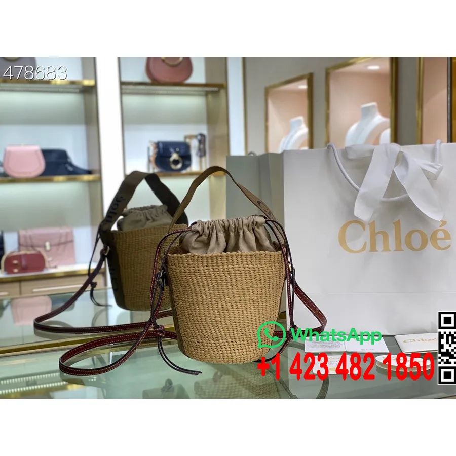 Tas Tote Chloewoody 18cm Koleksi Rafia Trim Kulit Musim Semi/musim Panas 2021, Coklat