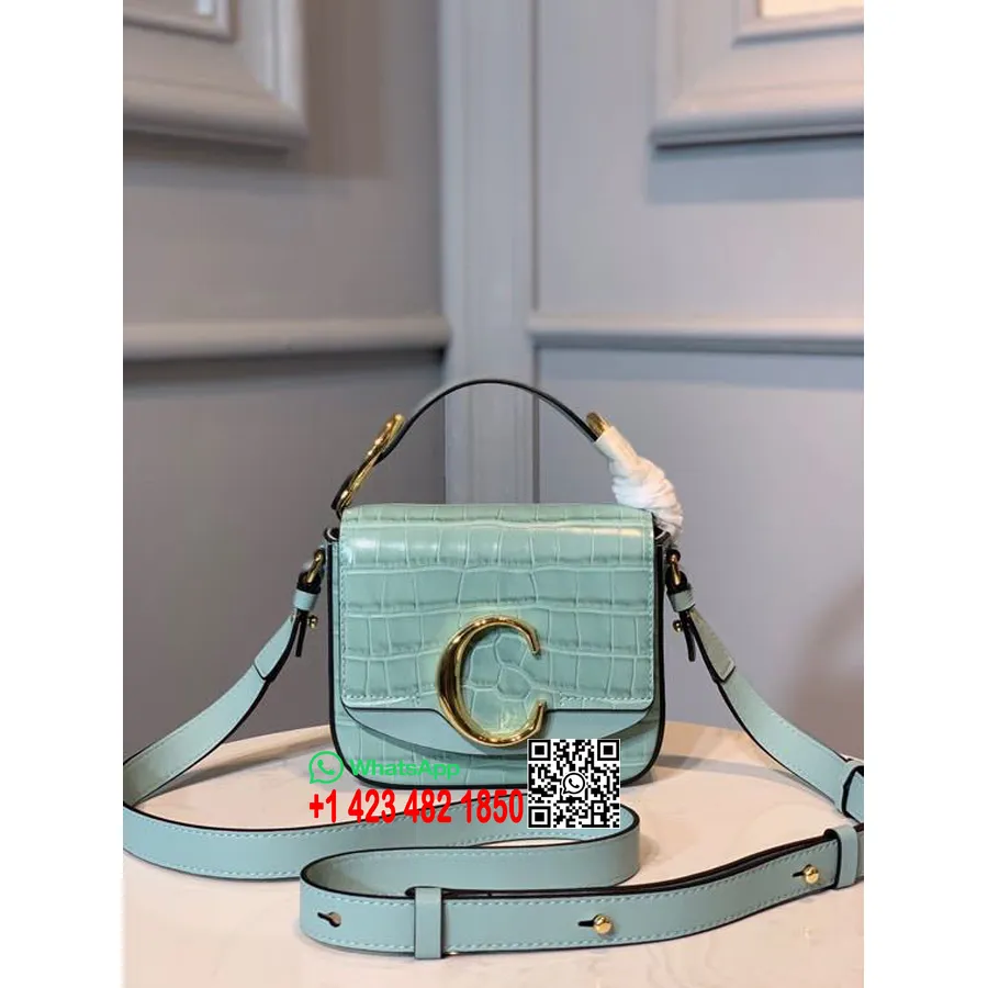 Chloe C Schoudertas 16 Cm Gouden Hardware Krokodileffect Glad Kalfsleer Collectie Lente/zomer 2020, Mint