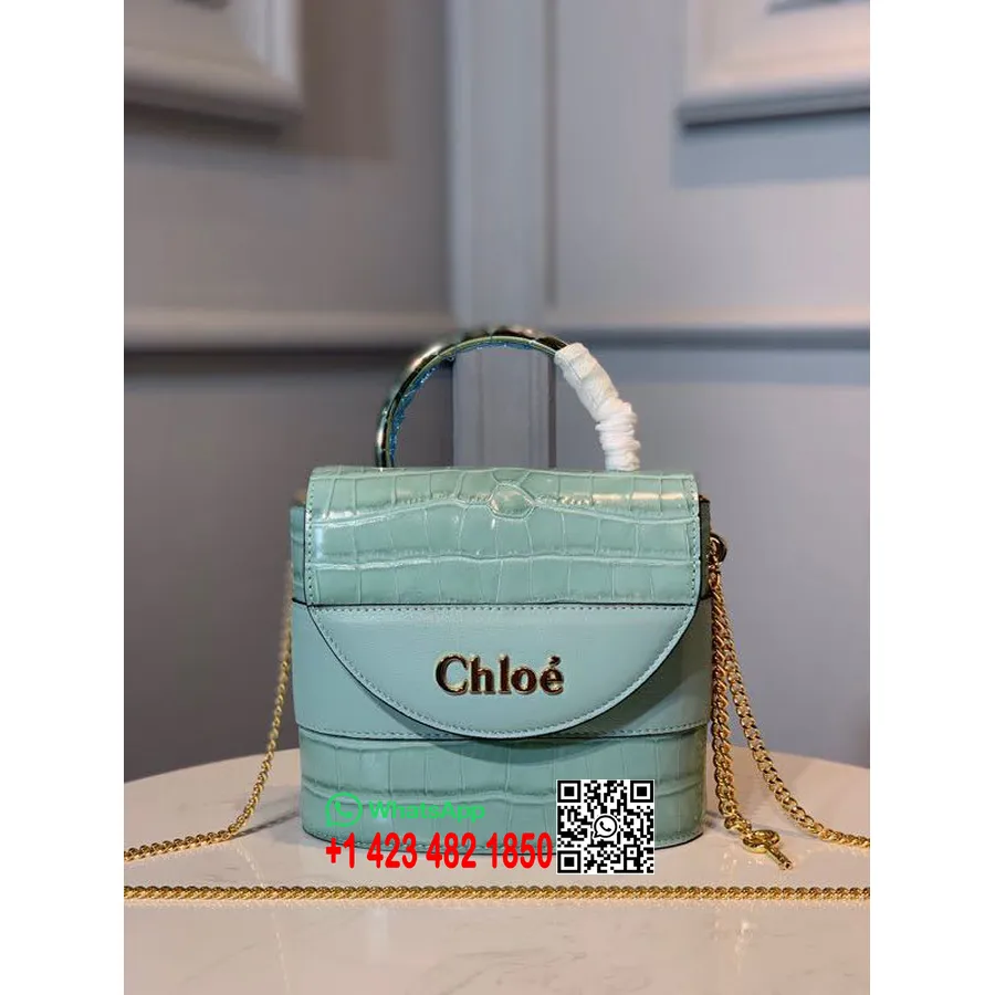 Chloe Aby Lock Omuz Çantası 18 Cm Altın Donanımlı Timsah Görünümlü Pürüzsüz Dana Derisi İlkbahar/Yaz 2020 Koleksiyonu, Nane