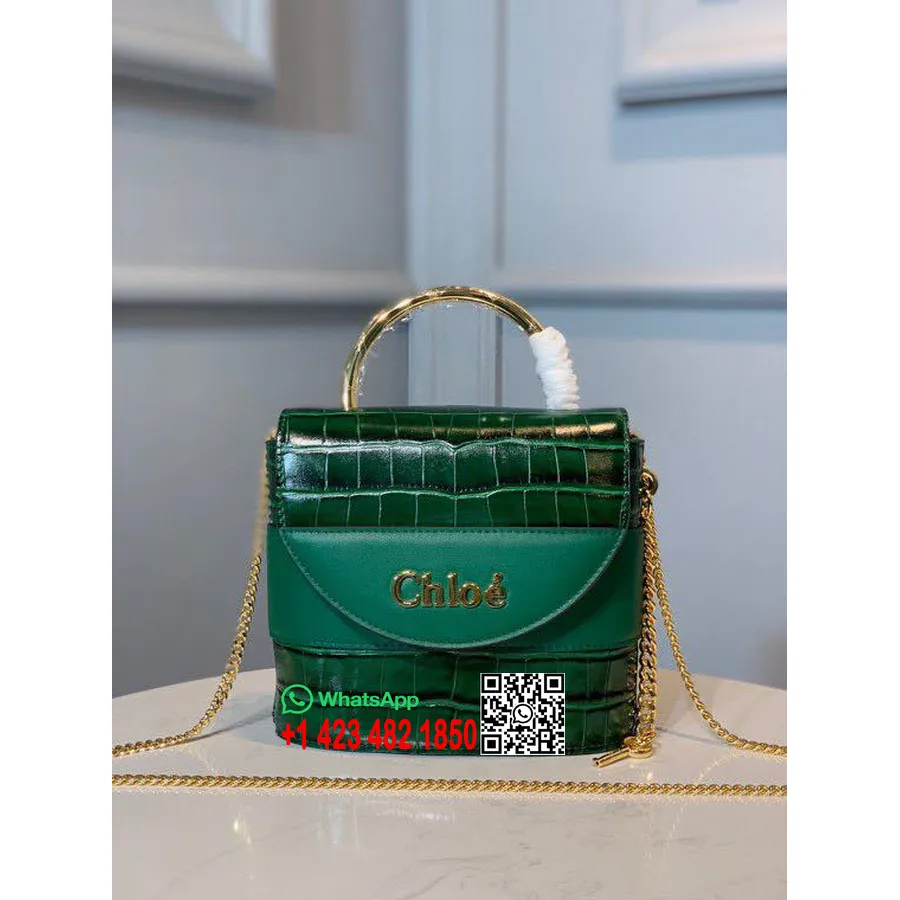 Chloe Aby Lock Schoudertas 18 Cm Gouden Hardware Krokodileffect Glad Kalfsleer Collectie Lente/zomer 2020, Smaragdgroen