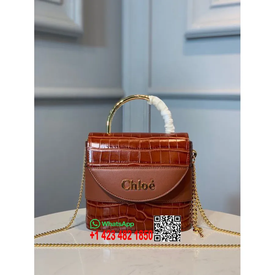 Geanta De Umar Chloe Aby Lock 18cm Feronerie Aurie Efect De Crocodil Piele De Vitel Neteda Colectia Primavara/vara 2020, Maro