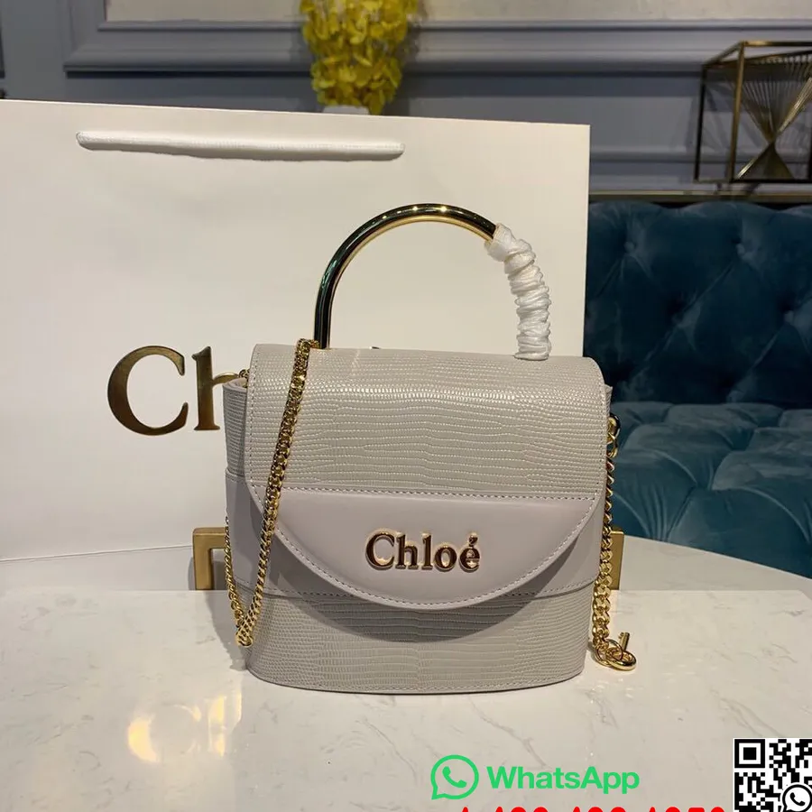 Chloe Aby Lock Schoudertas 18 Cm Gouden Hardware Hagediseffect Glad Kalfsleer Herfst/wintercollectie 2019, Grijs