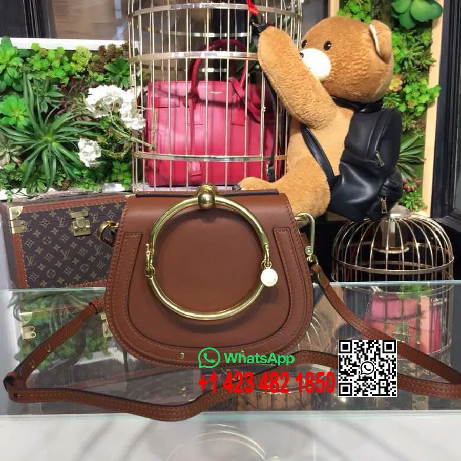 Gelang Chloe Nile Tas Selempang Minaudiere 18Cm Kulit Anak Sapi Halus Koleksi Musim Semi/Musim Panas 2018 Cognac